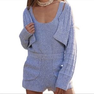 Free People Beach Declan Knit Sweater Lounge Comfort Romper Cardigan Set